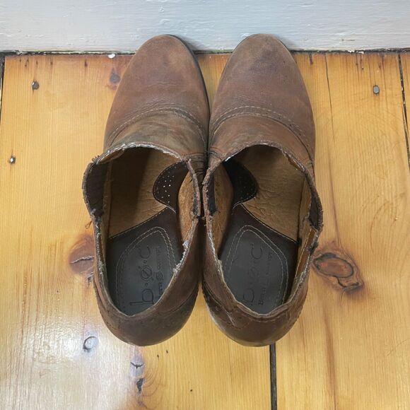 Y2K BOC Brown Leather Mule Booties Sz 6 Boho Witchy Clogs Round Toe Chunky Heel - Picture 6 of 11